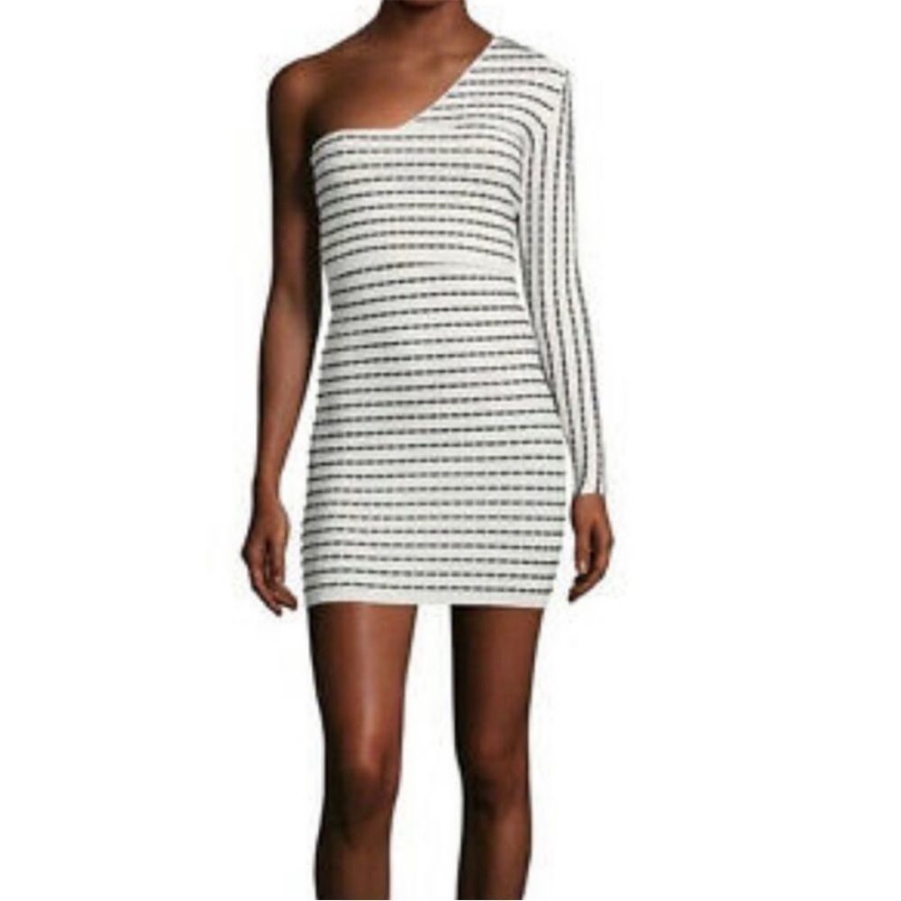 NWOT Ronny Kobo one sleeved cream and black bodycon sexy unique cocktail dress